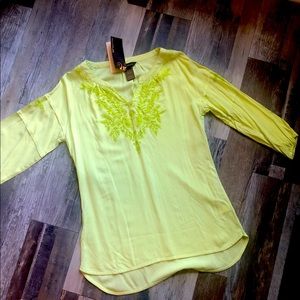 NWT Lime Green Embroidered/Beaded Top